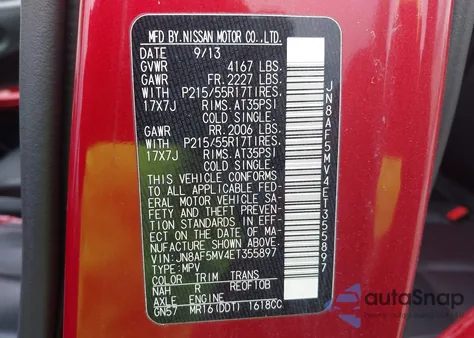 2014 Nissan Juke Sl z USA, uszkodzony, nr VIN JN8AF5MV4ET355897